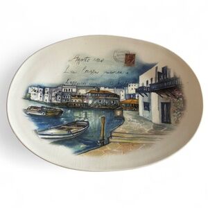 Vintage Ceramics Cuore Serving Platter Made in Italy Postcard Seaside Village